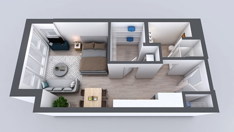 Floor plan for studio, 1 bath, 487 sqft